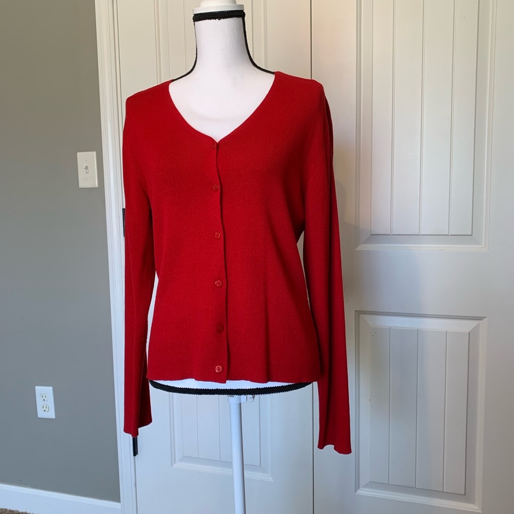Apostrophe Red Cardigan Sweater Size Large